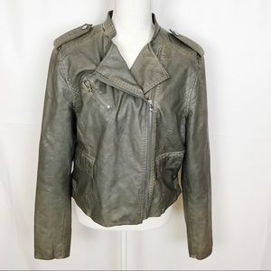 BLACK RIVET Rugged Gray Faux Leather Moto Jacket-L